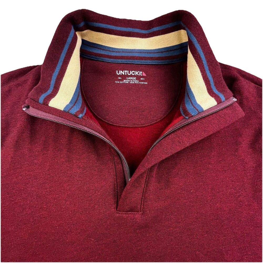 Untuckit 1/4 Zip Sweater Men’s Large Maroon Cotton Blend Long Sleeve Pullover